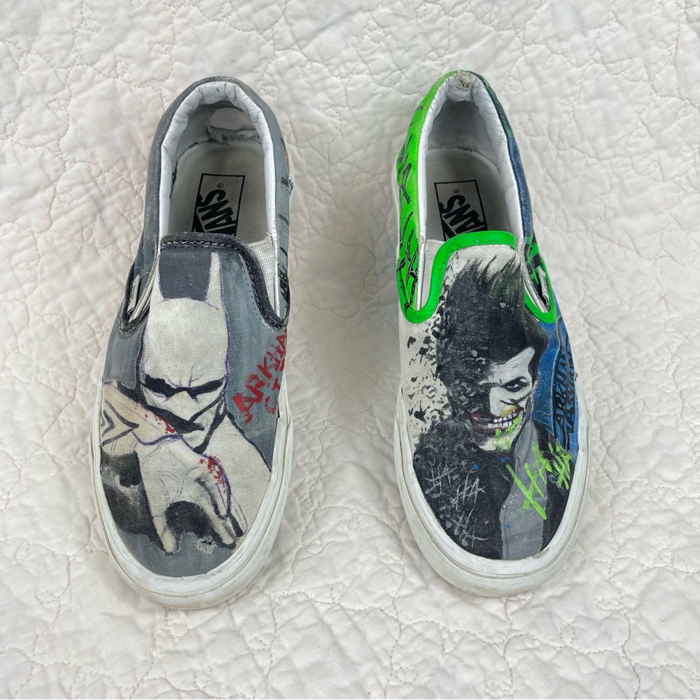 🔥Vans Hand Painted Batman & Joker Custom Made Collectible Unisex Slip On Shoes